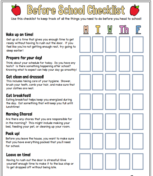 Daily Routine Chart For Teens