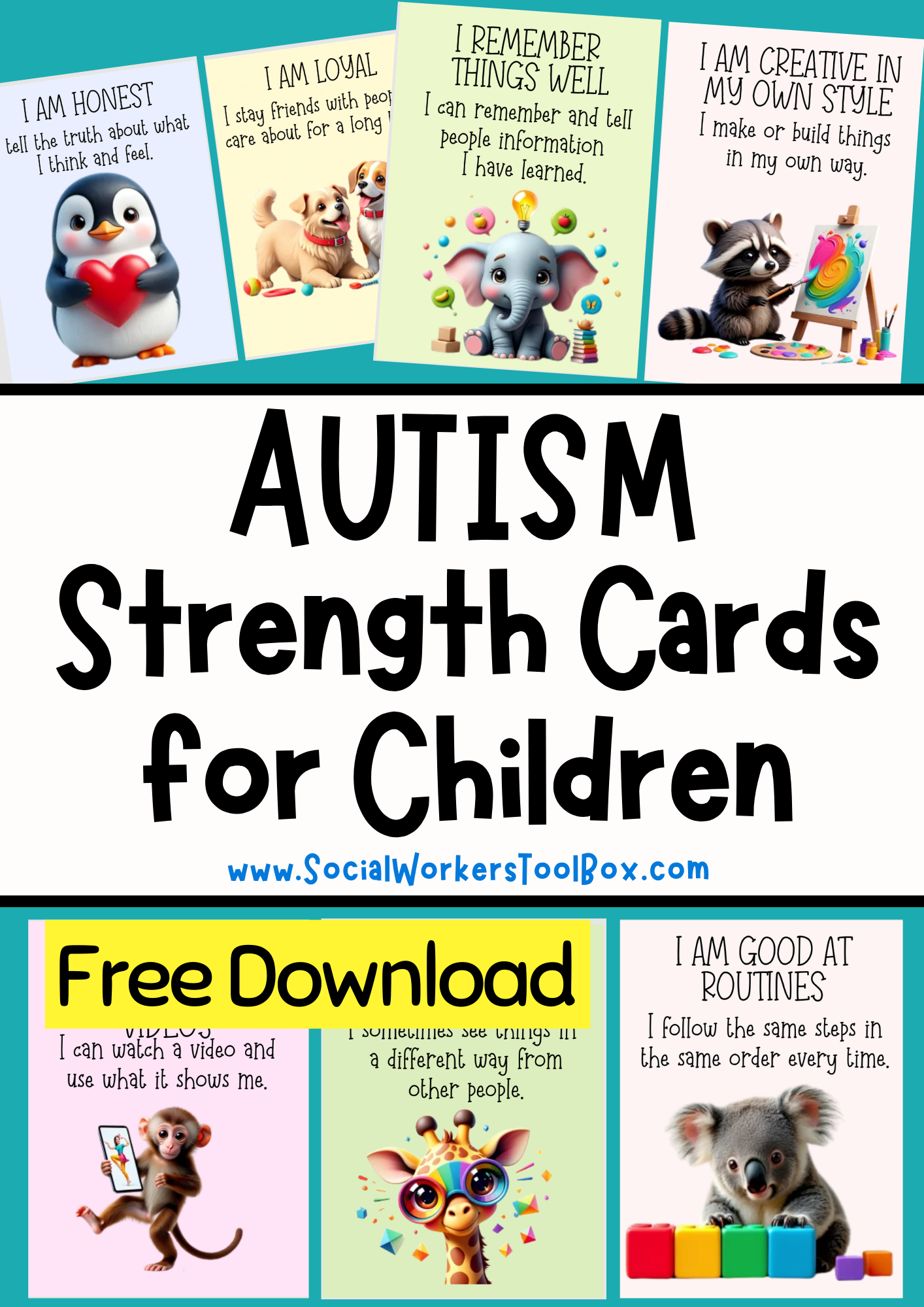 Free Autism Strength Cards for Children Resource Celebrating Positives of Autism