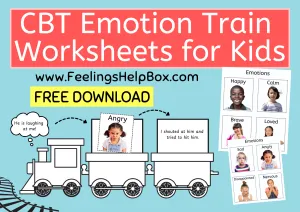 Free CBT Emotion Train pdf Worksheets for Kids Printable Emotional Regulation and Thought Behaviour Link Activity