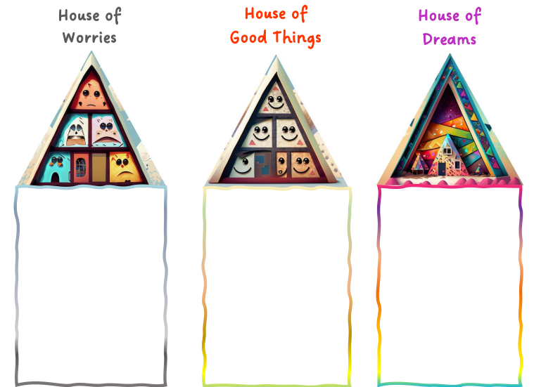 Free 3 three houses template download - house of worries, house of good things, house of hopes and dreams template social work