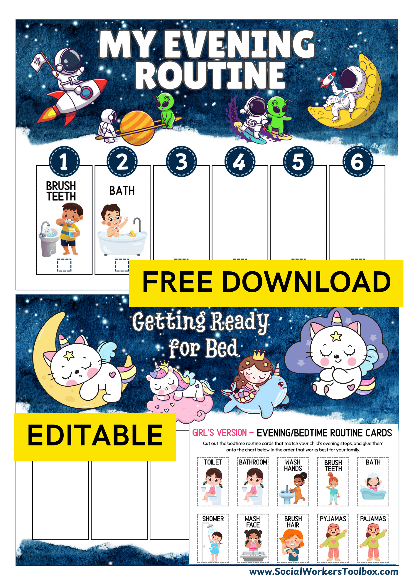 Bedtime Evening Routine Chart Editable free