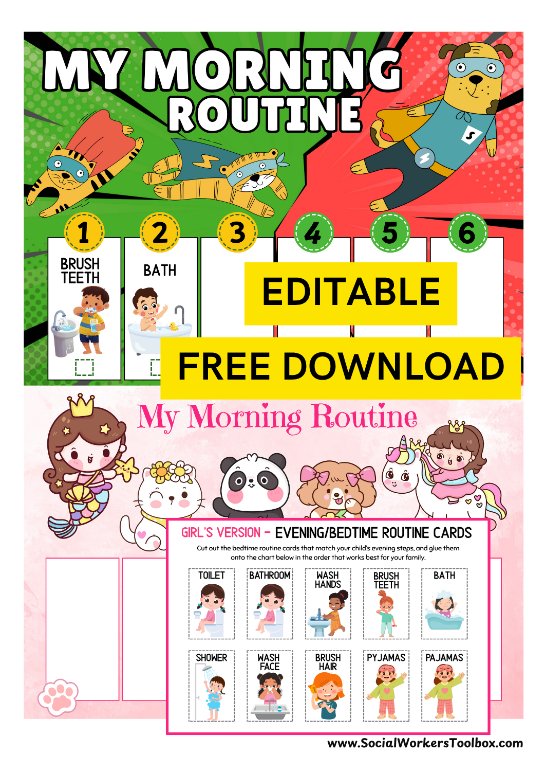 Morning routine chart cards free editable