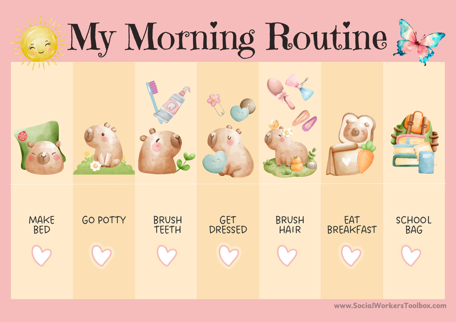 morning routine checklist capybara theme